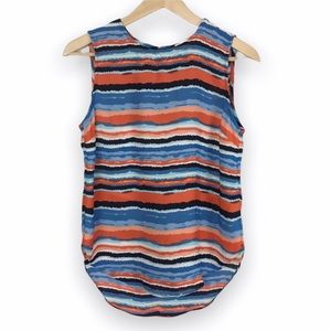 Kenar Orange & Blue Watercolor Striped‎ Sleeveless Tank Top Blouse Shirt XS